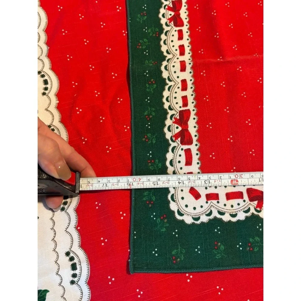 Vtg 60s‎ Mid Century Christmas Tablecloth With 10 Napkins - approx 60